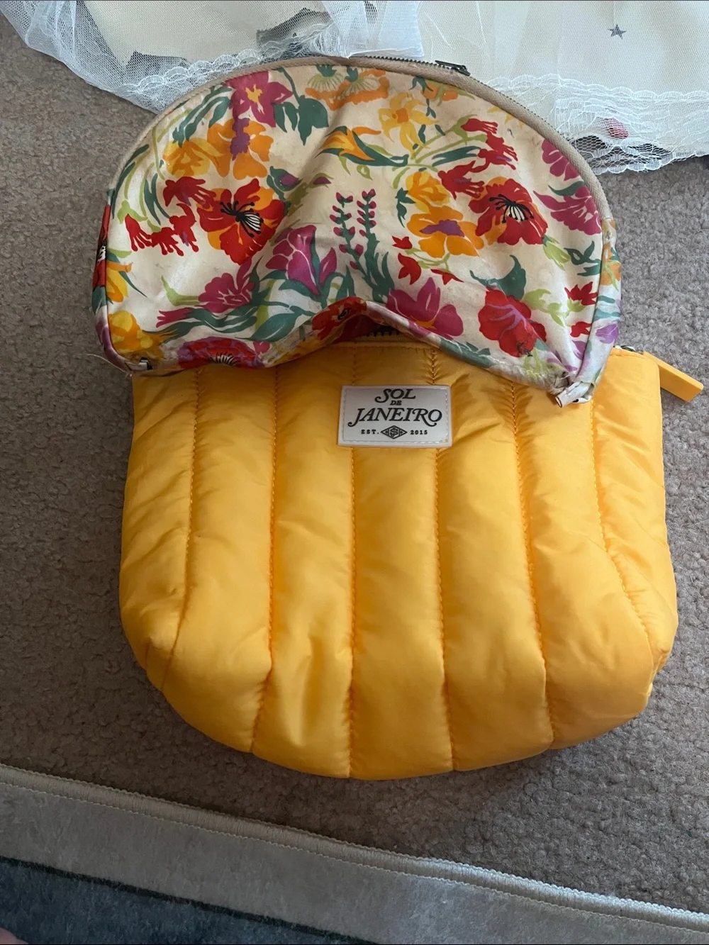 Sol de Janeiro Yellow Quilted Kids Pouch with Floral Interior